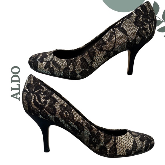 ALDO Black Lace Overlay Pumps  Heels - Size 6 US / 36 EU - Picture 1 of 8
